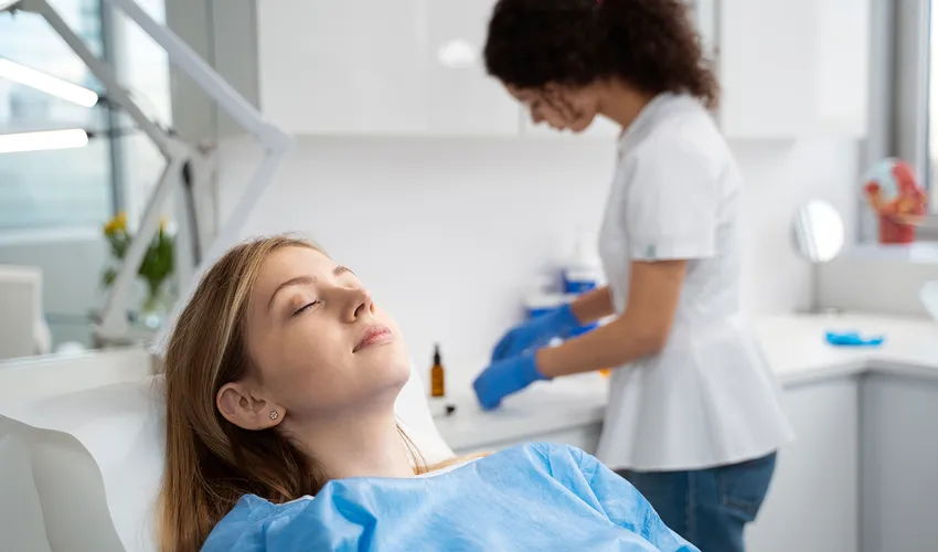 patient sitting in dental clinic